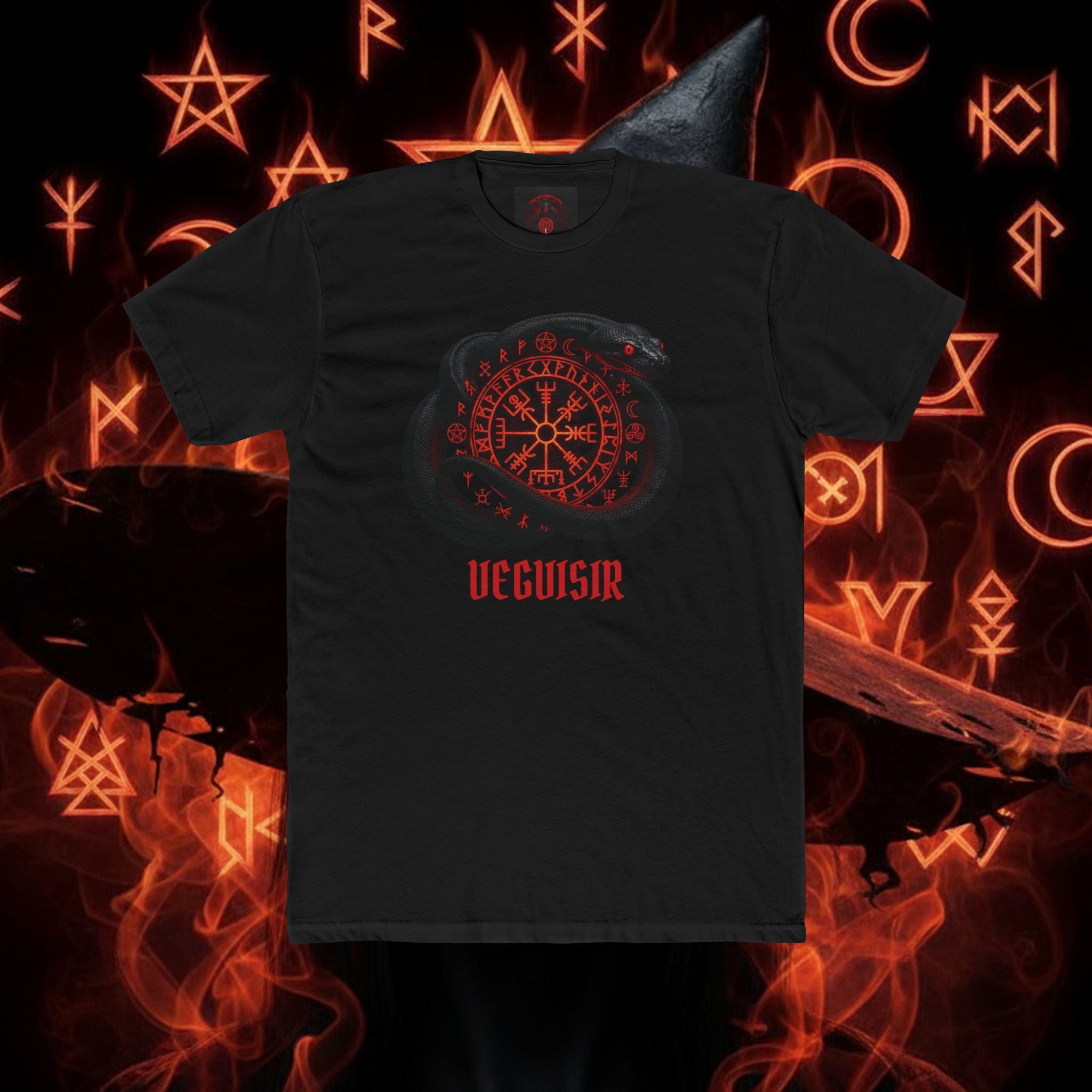 Viking Vegvisir Rune Tee — Red Nordic Compass Witchcraft Shirt style 106 By THE WICCANS.COM