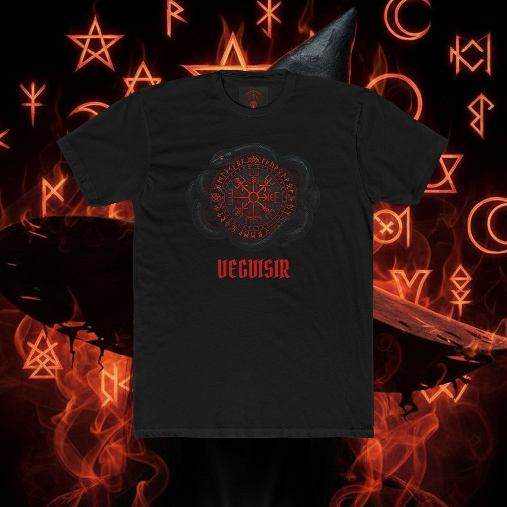 Valknut Rune Compass T‑Shirt — Red Vegvisir Norse Protection Tee style 67 By THE WICCANS.COM