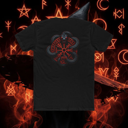 Occult Snake Sigil Tee — Viking Vegvisir Rune T-Shirt style 83 By THE WICCANS.COM