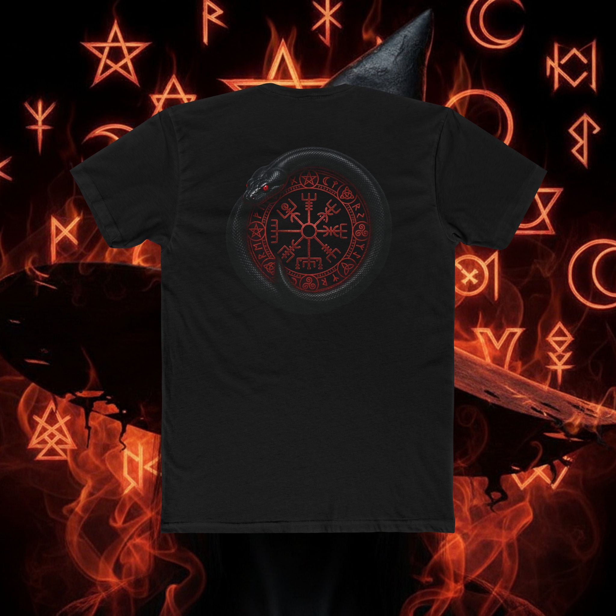 Viking Vegvisir Compass Tee — Red Norse Rune Graphic T-Shirt style 104 By THE WICCANS.COM