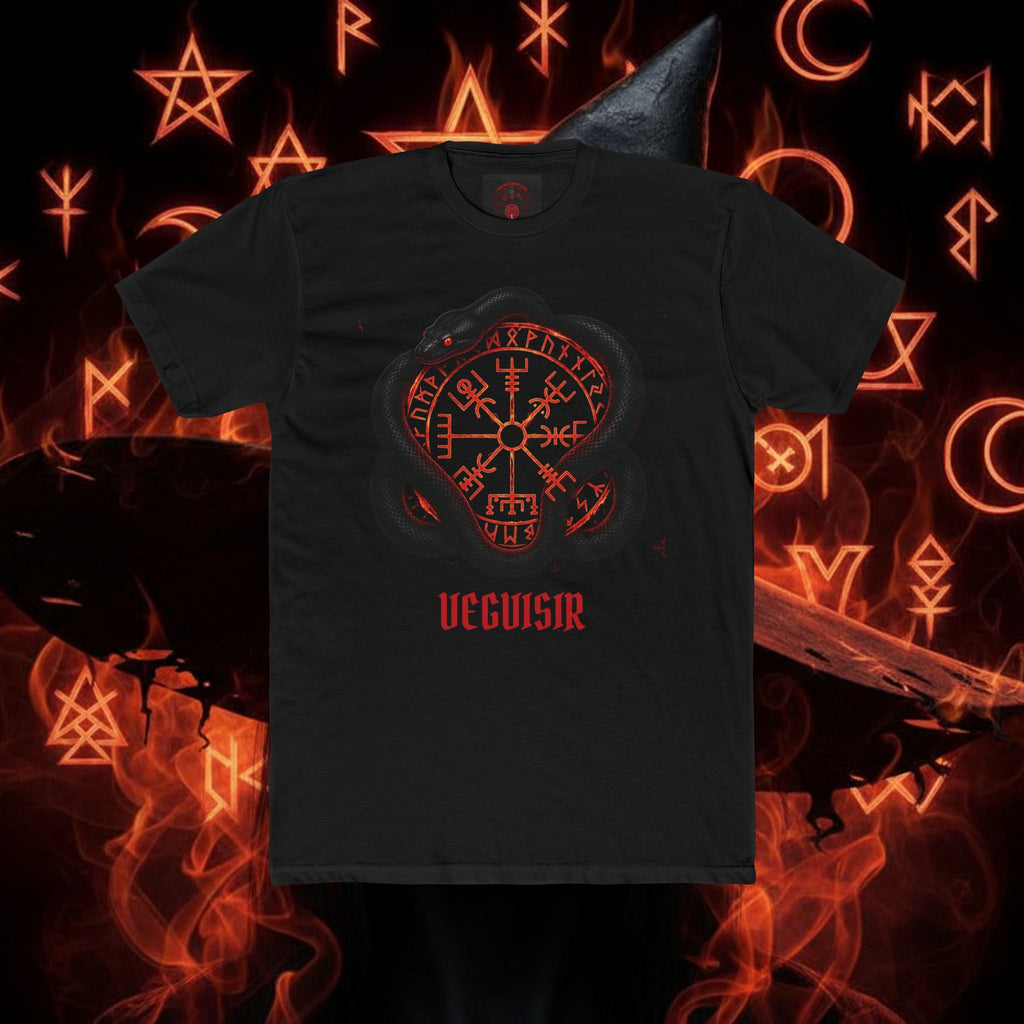 Valknut Vegvisir Norse Rune T-Shirt — Red Viking Compass Tee style 76 By THE WICCANS.COM