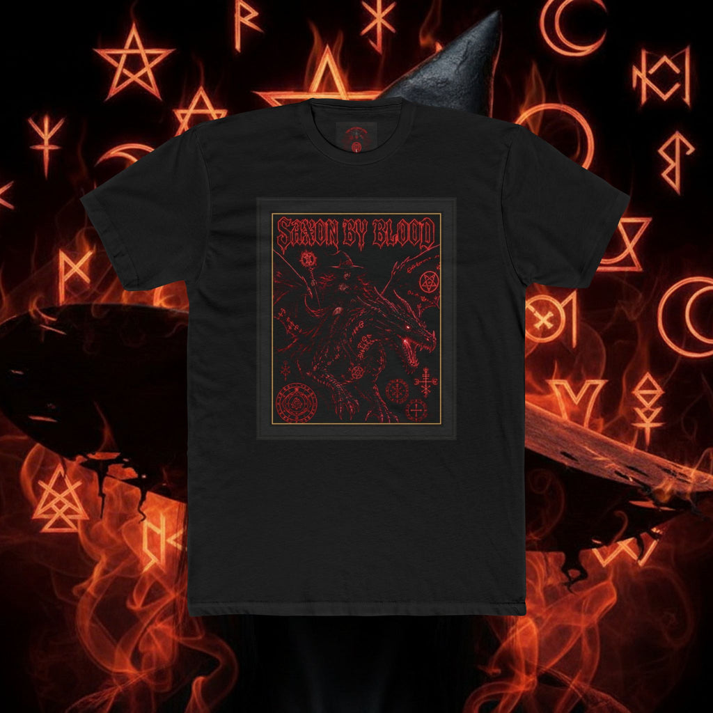 Occult Witchcraft Tee — “Saxon By Blood” Black Graphic T-Shirt