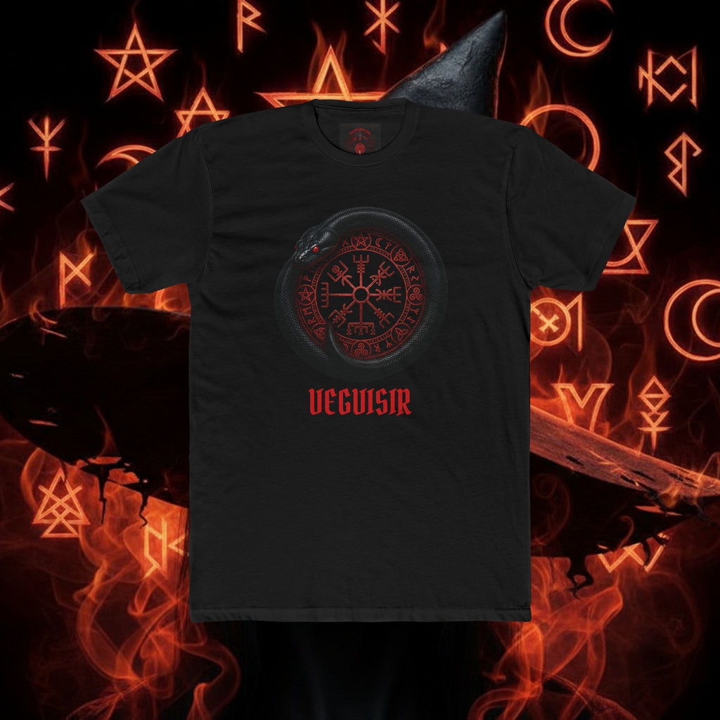 Viking Vegvisir Compass Tee — Red Norse Rune Graphic T-Shirt style 104 By THE WICCANS.COM