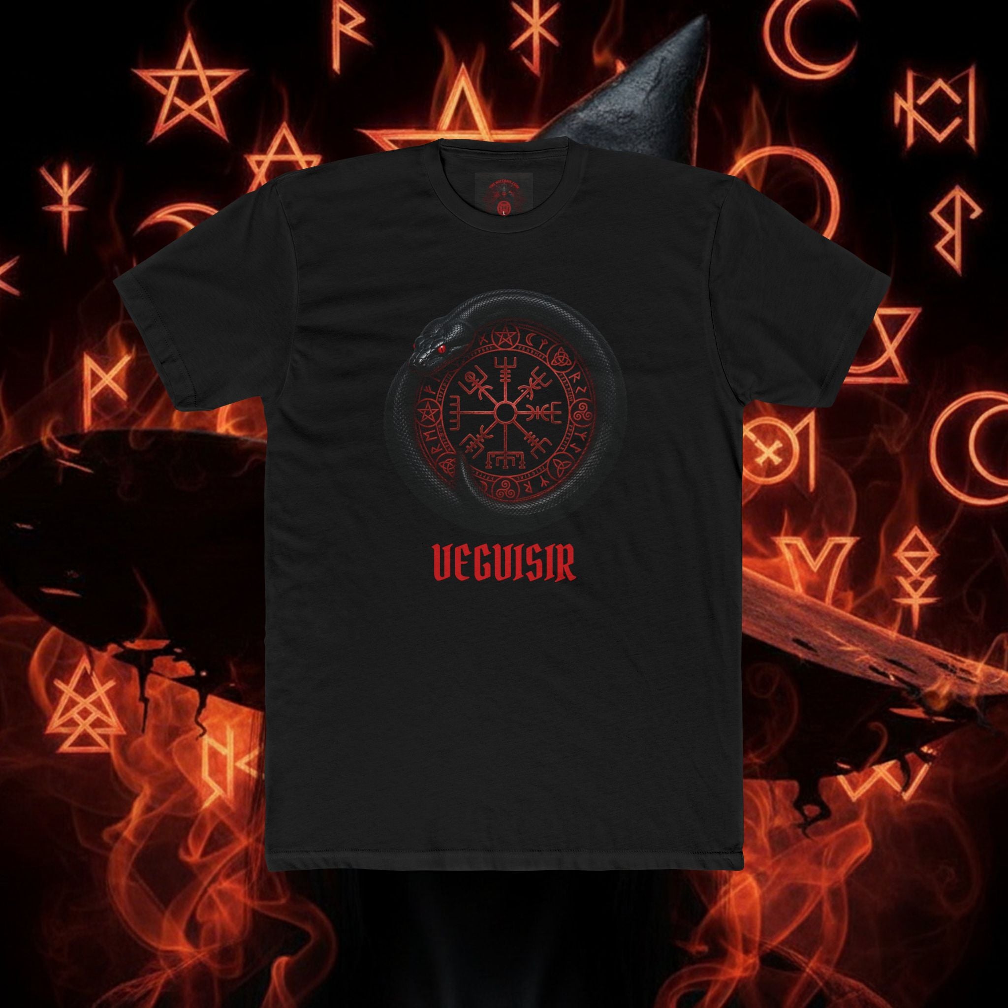 Viking Vegvisir Compass Tee — Red Norse Rune Graphic T-Shirt style 104 By THE WICCANS.COM