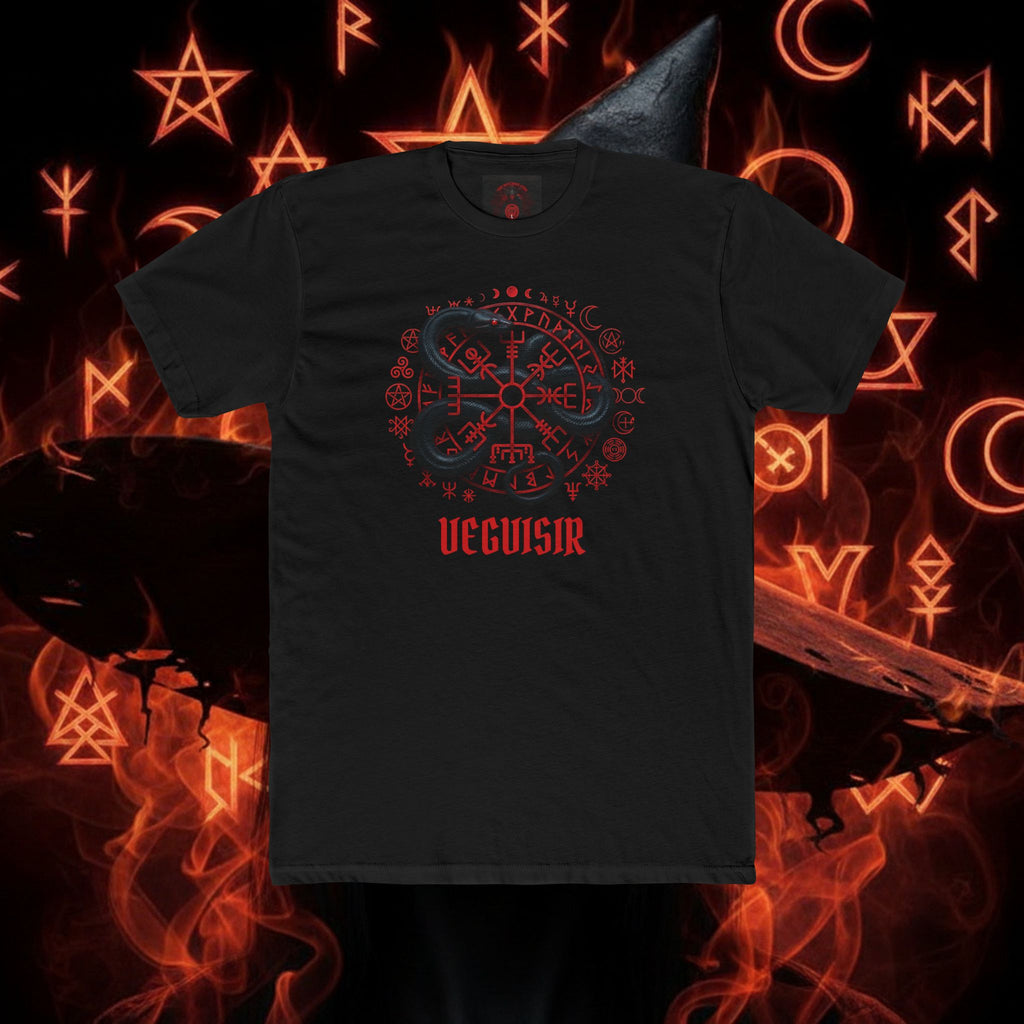Occult Rune T-Shirt — Red Viking Vegvisir & Runes Graphic Tee style 103 By THE WICCANS.COM