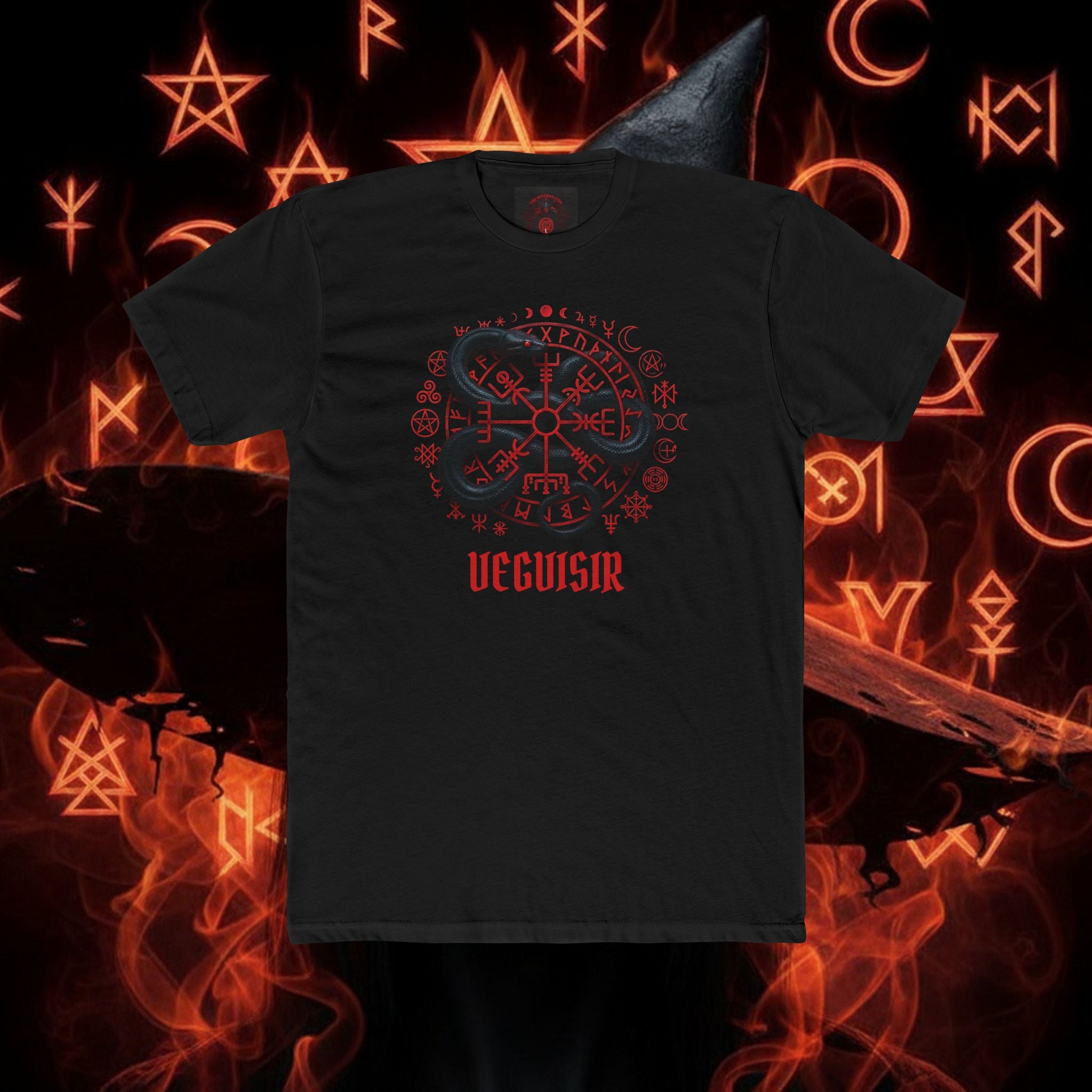 Occult Rune T-Shirt — Red Viking Vegvisir & Runes Graphic Tee style 103 By THE WICCANS.COM