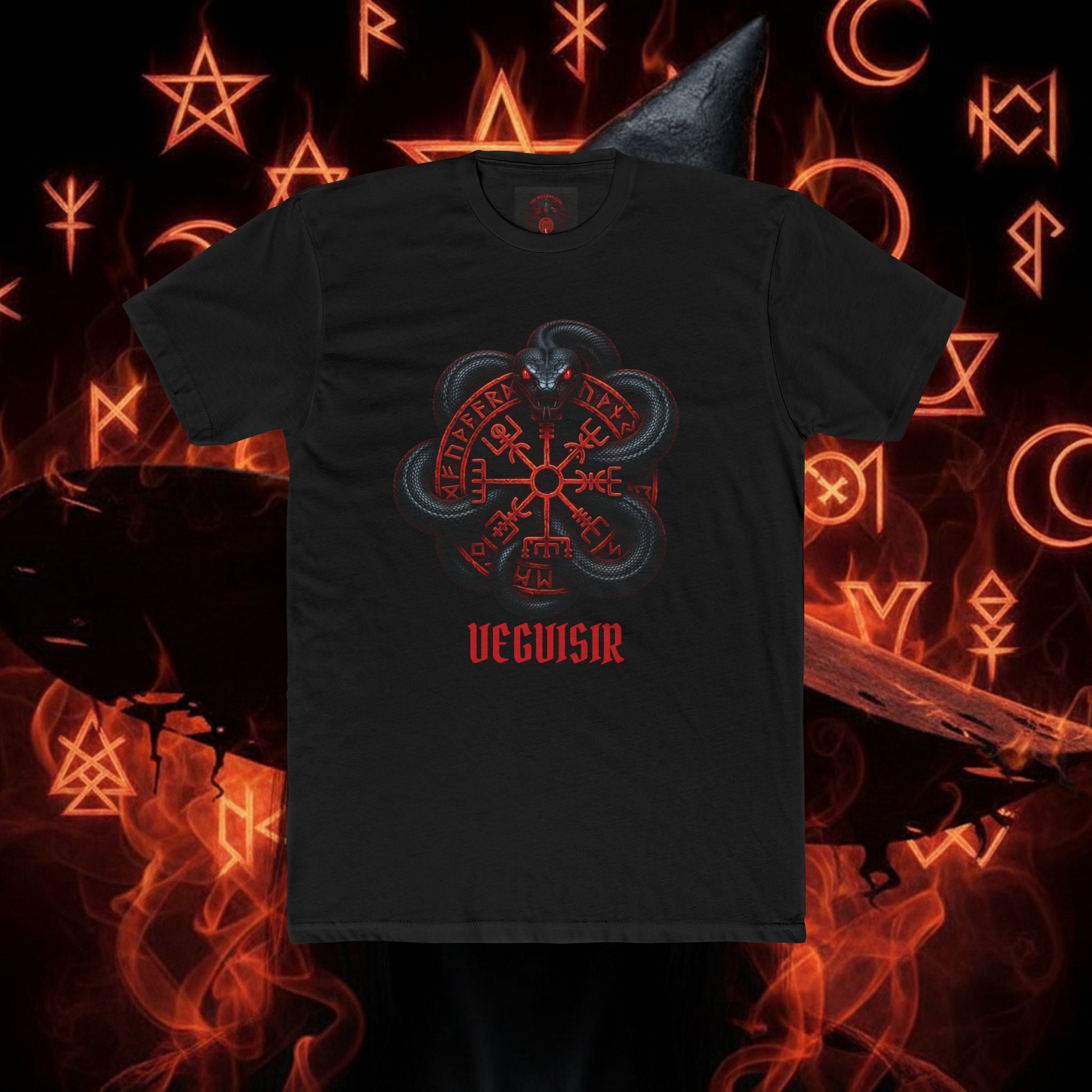 Occult Snake Sigil Tee — Viking Vegvisir Rune T-Shirt style 83 By THE WICCANS.COM