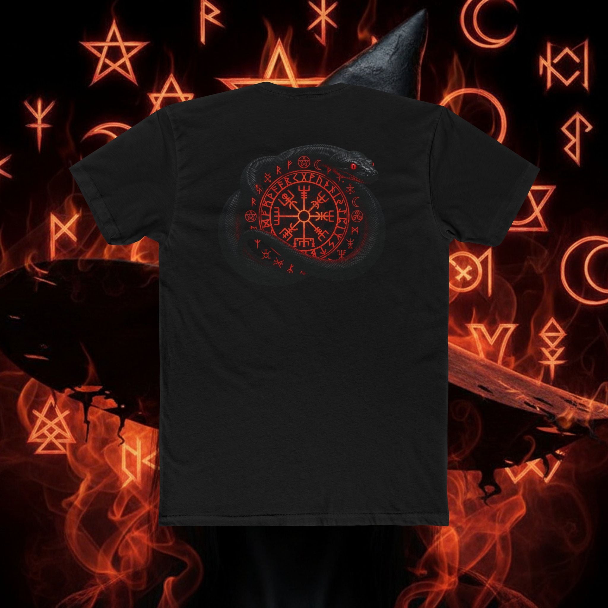 Viking Vegvisir Rune Tee — Red Nordic Compass Witchcraft Shirt style 106 By THE WICCANS.COM